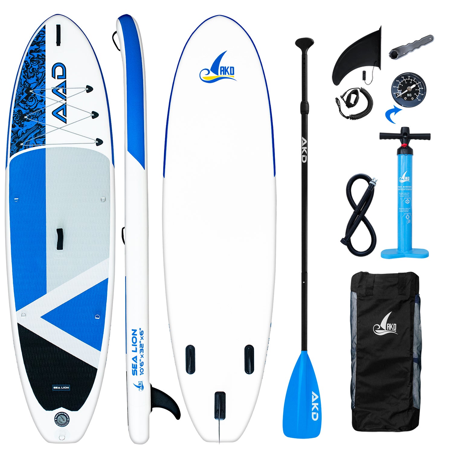 AKD SeaLion Stand Up Paddling Board 10'6" 320x81x15cm SUP Board 150kg/318L (Blau)