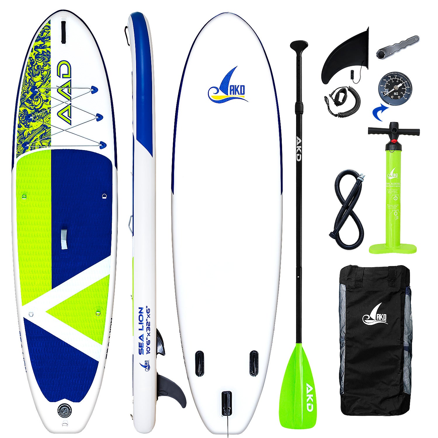 AKD SeaLion Stand Up Paddle Board 10'6 "320x81x15cm SUP Board 150kg / 318L (Green)