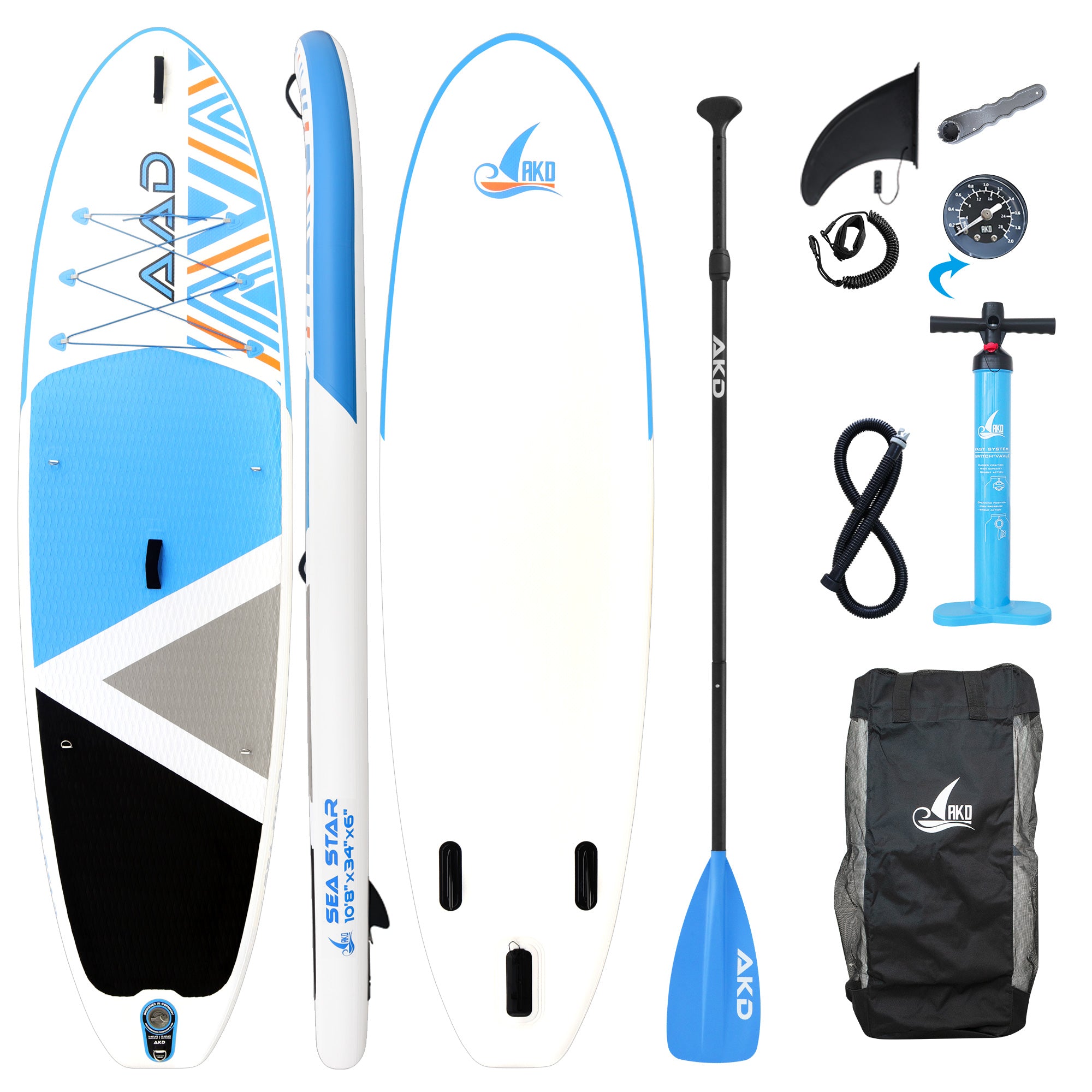 AKD SeaStar 10'8 "Stand Up Paddle Board SUP 325x86x15cm 165kg / 346L (Bleu)